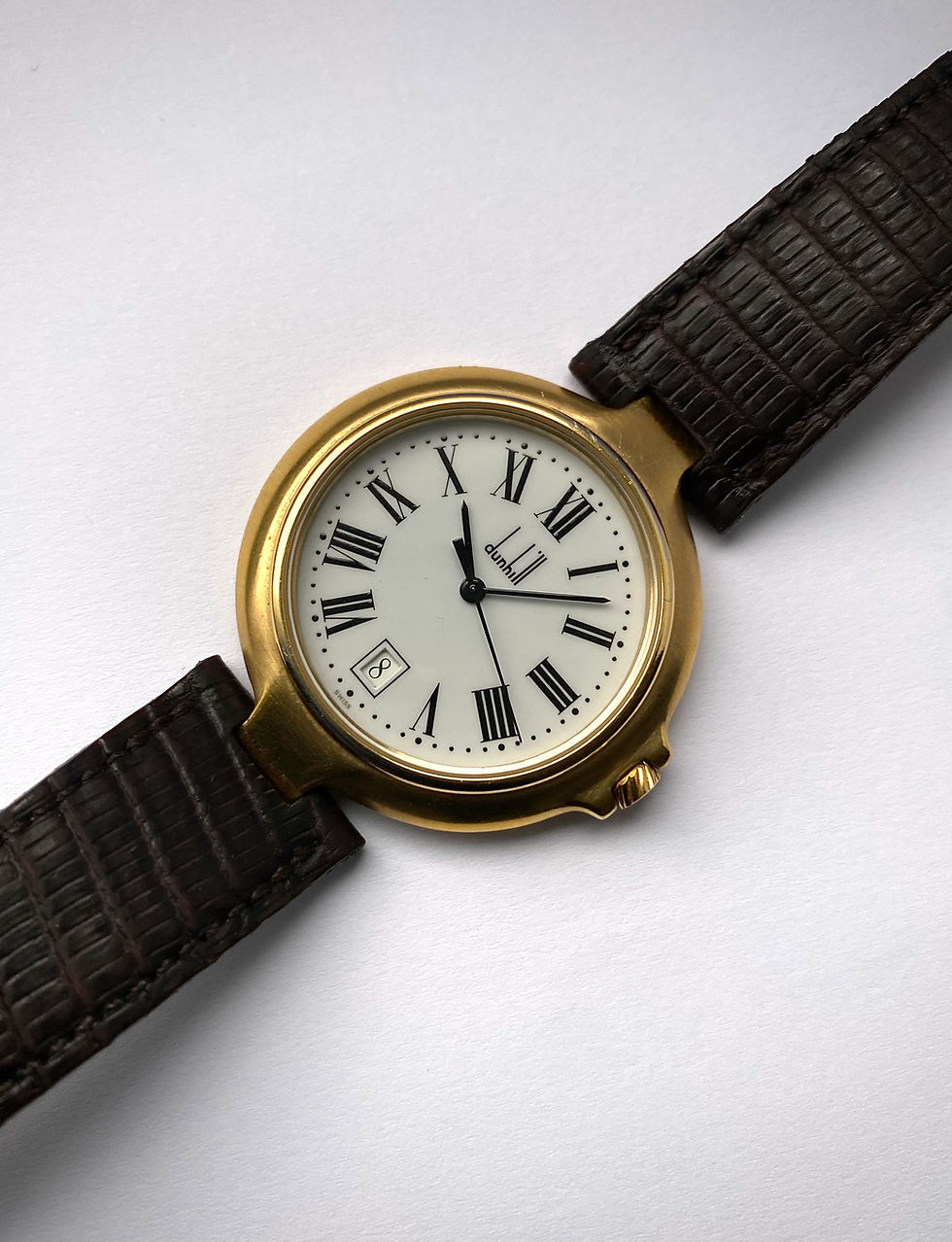 Thumbnail: 1980s Dunhill Millennium 36mm gold plated watch Roman Numerals Date ETA 955.412