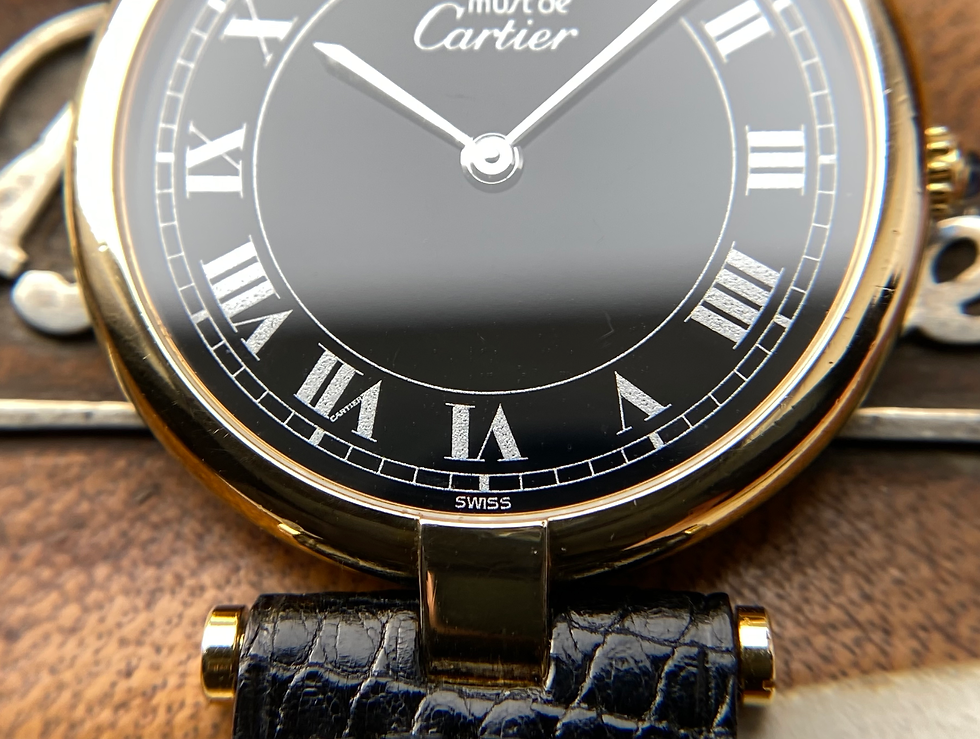 Thumbnail: 1990s Unisex Cartier ‘Must de’ Ronde Vendome black dial 30mm silver gilt vermeil