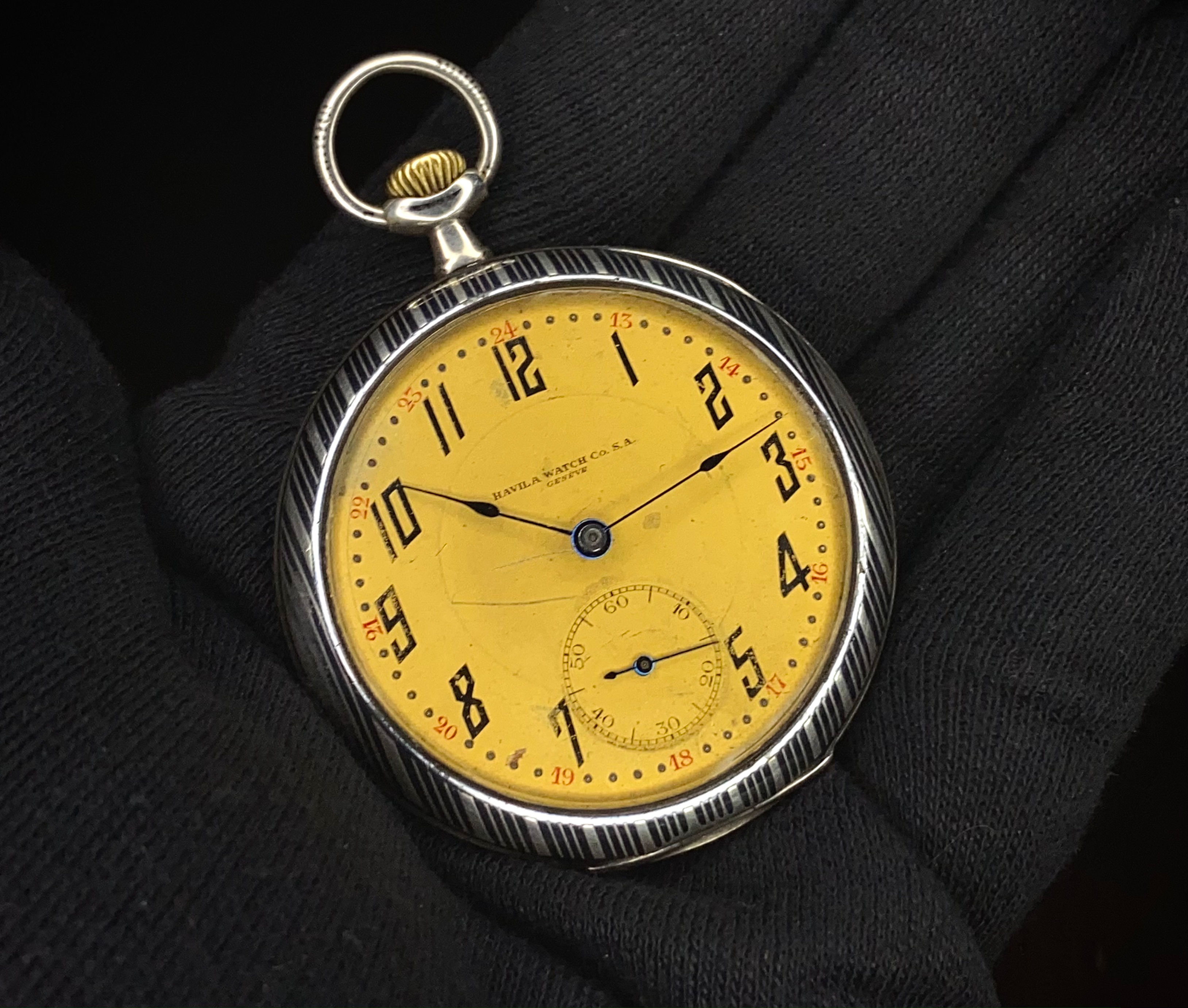 1920s Art Deco Havila Watch Co Geneve Niello Silver HF cased high grade movement