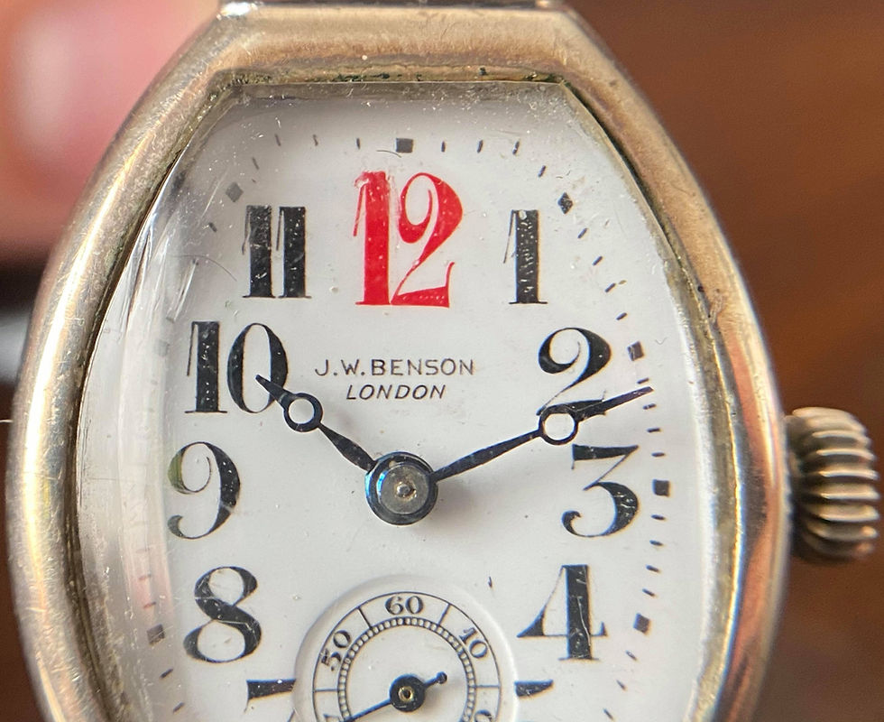 Thumbnail: 1920/30's Art Deco Silver JW Benson Tonneau watch, 26mm x 33mm, all original
