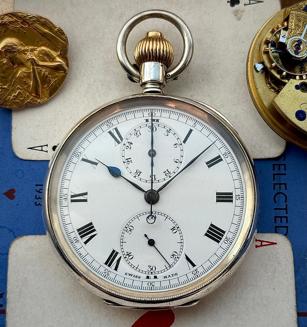 Thumbnail: 1918 WW1 period Zenith Silver cased Chronograph pocket watch enamel dial ZWC
