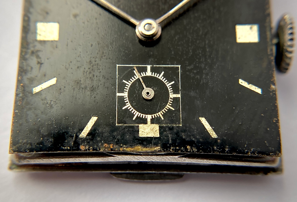Thumbnail: 1937 Universal Geneve Hooded lug Steel Tank Bauhaus black dial ref 6199