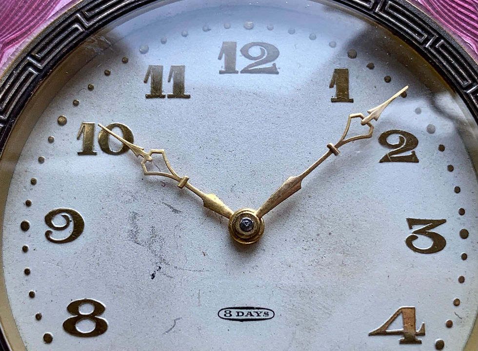Thumbnail: 1930 Art Deco Silver & Pink Guilloche enamel 8 Day clock A L Davenport LTD