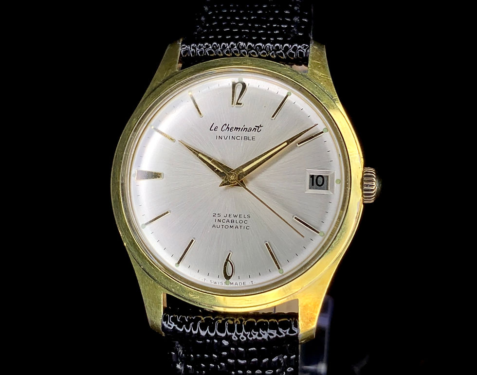 Thumbnail: 1960s Le Cheminant Invincible gold plated automatic date watch, Felsa 4700N