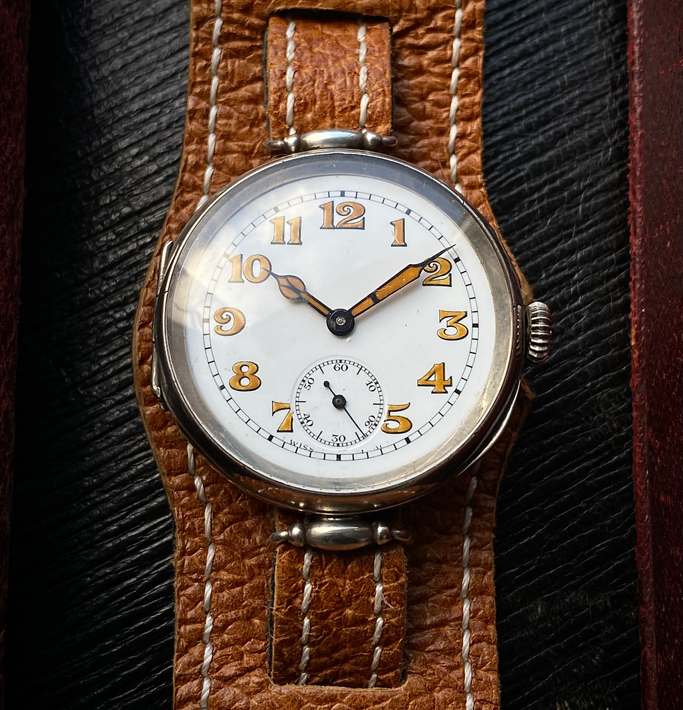 Thumbnail: 1914 Longines Silver 35mm case enamel dial trench watch Longines cal 13.34