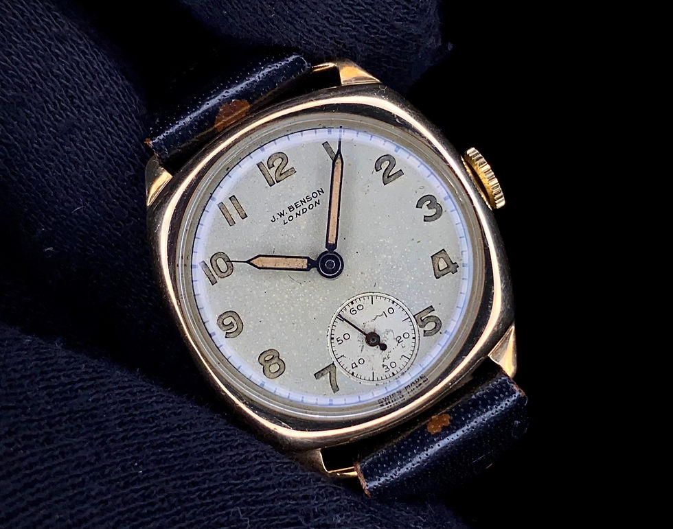 Thumbnail: 1948 9ct gold JW Benson Cushion case dress watch, syringe hands, 29mm