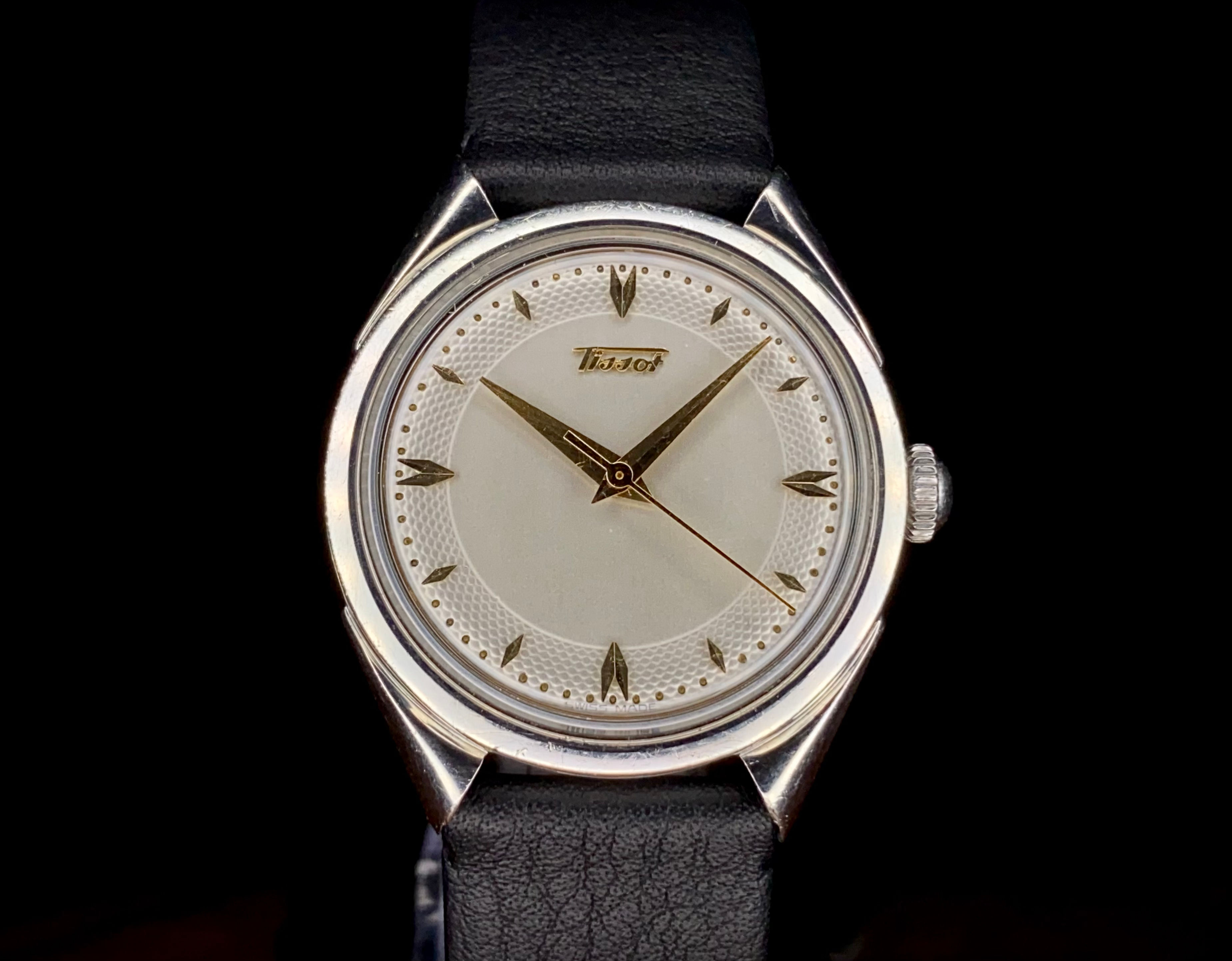 1953 Tissot Steel Gents Cat Ear triangular lug watch ref 6746-1 cal 27B-21