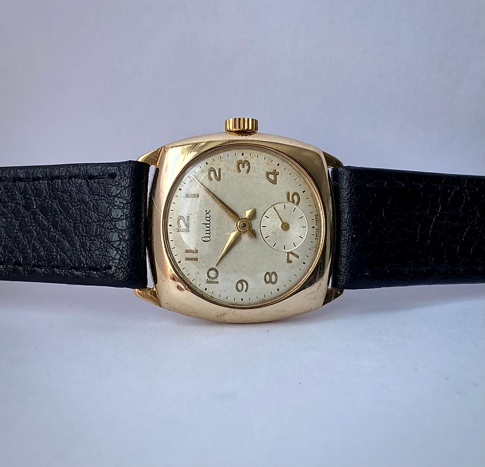 Thumbnail: 1957 Audax 9ct gold cushion case watch applied numerals, Venus 180 serviced