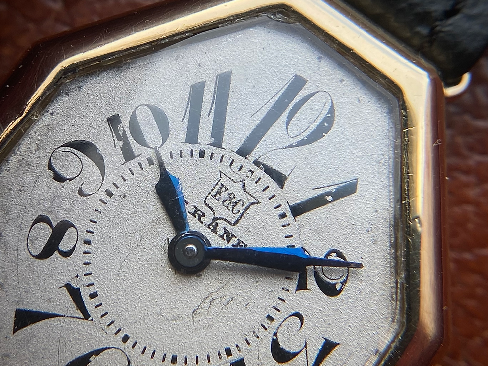 Thumbnail: 1920s E&C Crane 18ct gold Octagonal Art Deco ladies watch exaggerated numerals