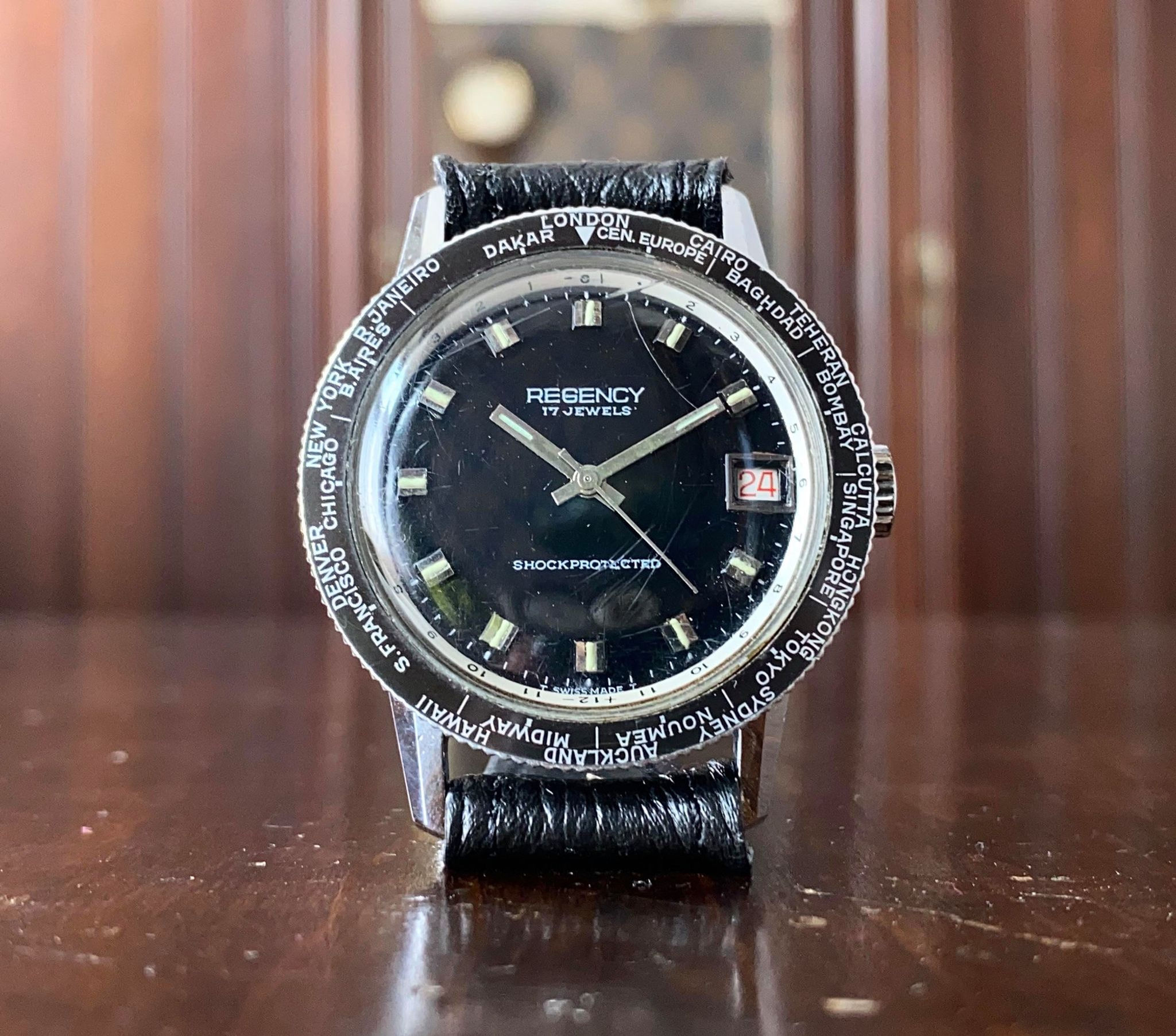 1960's Regency watch with world time bezel GMT 2054 U Tropicalized , manual wind