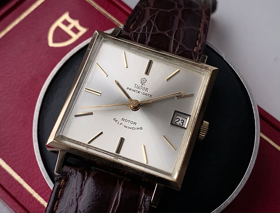 1960s Tudor Prince-Date 9ct square Auto dress watch 12032 Tudor 2484 Box & paper