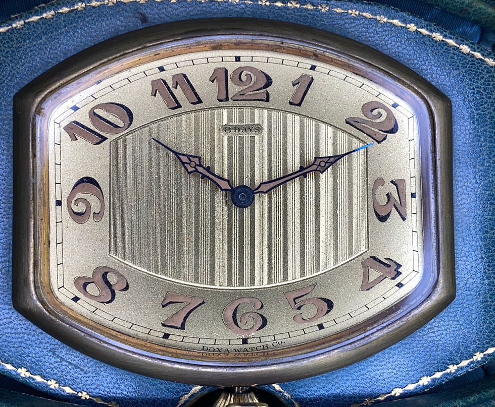 Thumbnail: Art Deco Doxa 8 Day folding travel bedside clock, 15 jewel Doxa movement working
