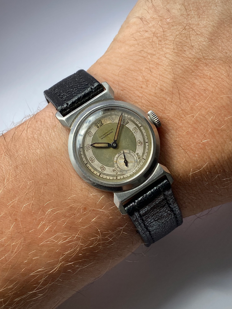Thumbnail: 1940 Movado Chronometre Acvatic Scarab lug Ref 11729 FB Steel case RNZAF