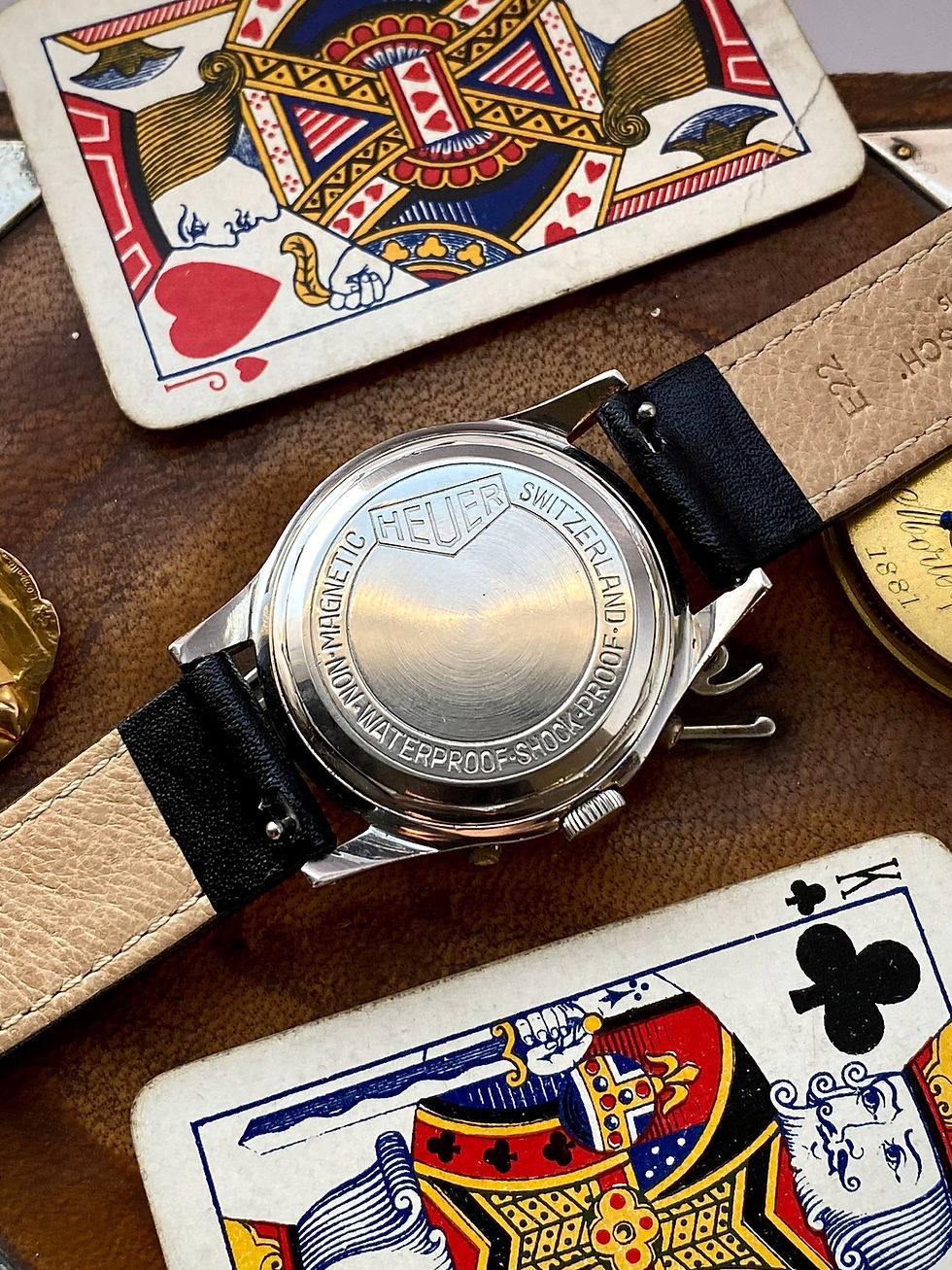Thumbnail: 1950 Heuer triple date calendar Steel Ref 1806 AS 1315 bumper box & buckle