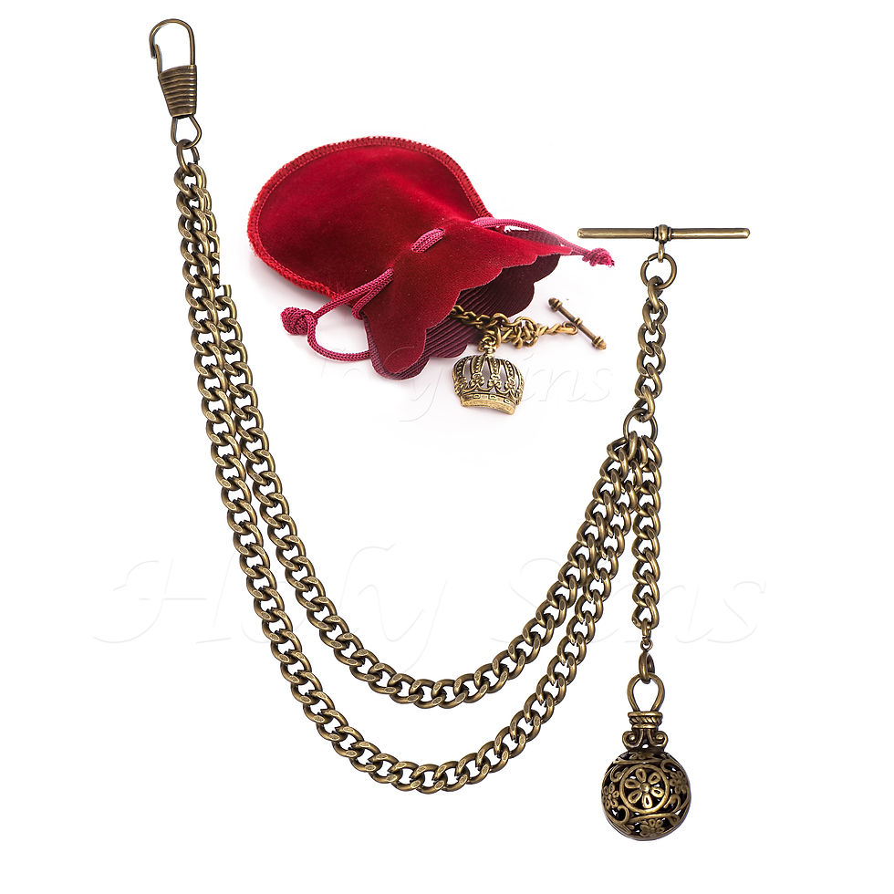 Thumbnail: Brand New Bronze Colour Single Albert Pocket Watch Chain with Hollow Pendant