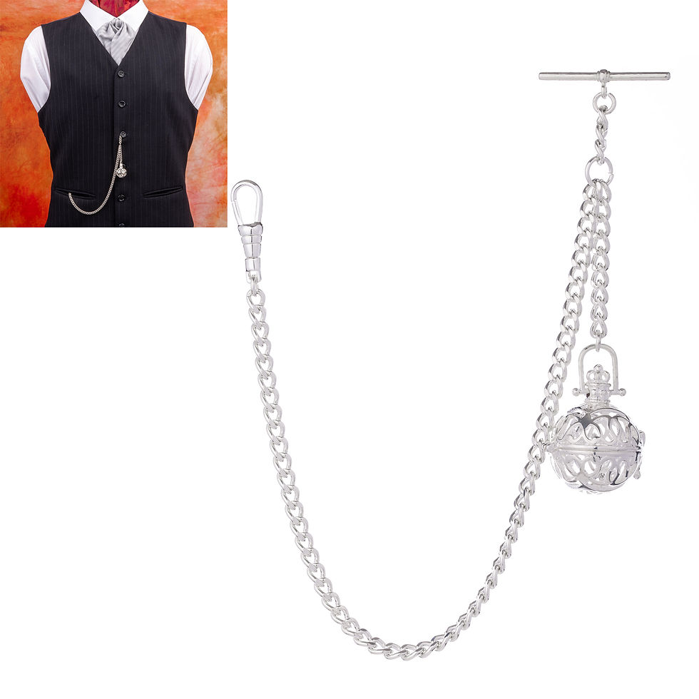 Thumbnail: Sterling Silver Colour Single Albert Pocket Watch Chain With Hollow  Penda
