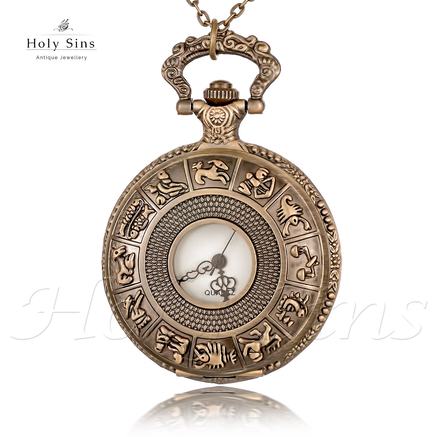 Vintage Antique Style Zodiac Bronze Pocket Watch Necklace 003 | eBay