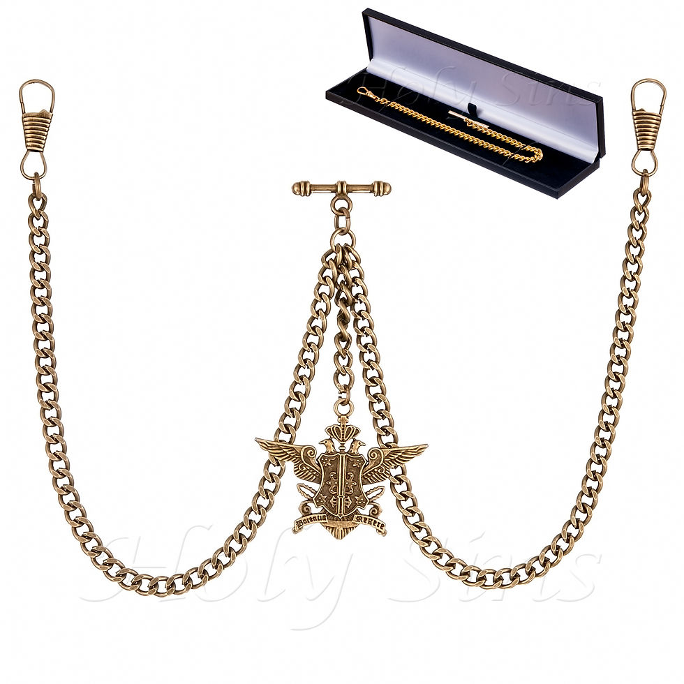 Thumbnail: BRONZE DOUBLE ALBERT POCKET FOB CHAIN WITH PENDANT