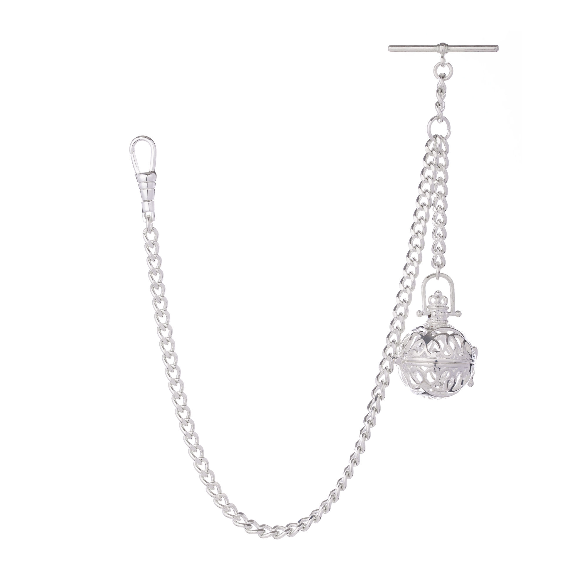 Sterling Silver Colour Single Albert Pocket Watch Chain With Hollow Penda