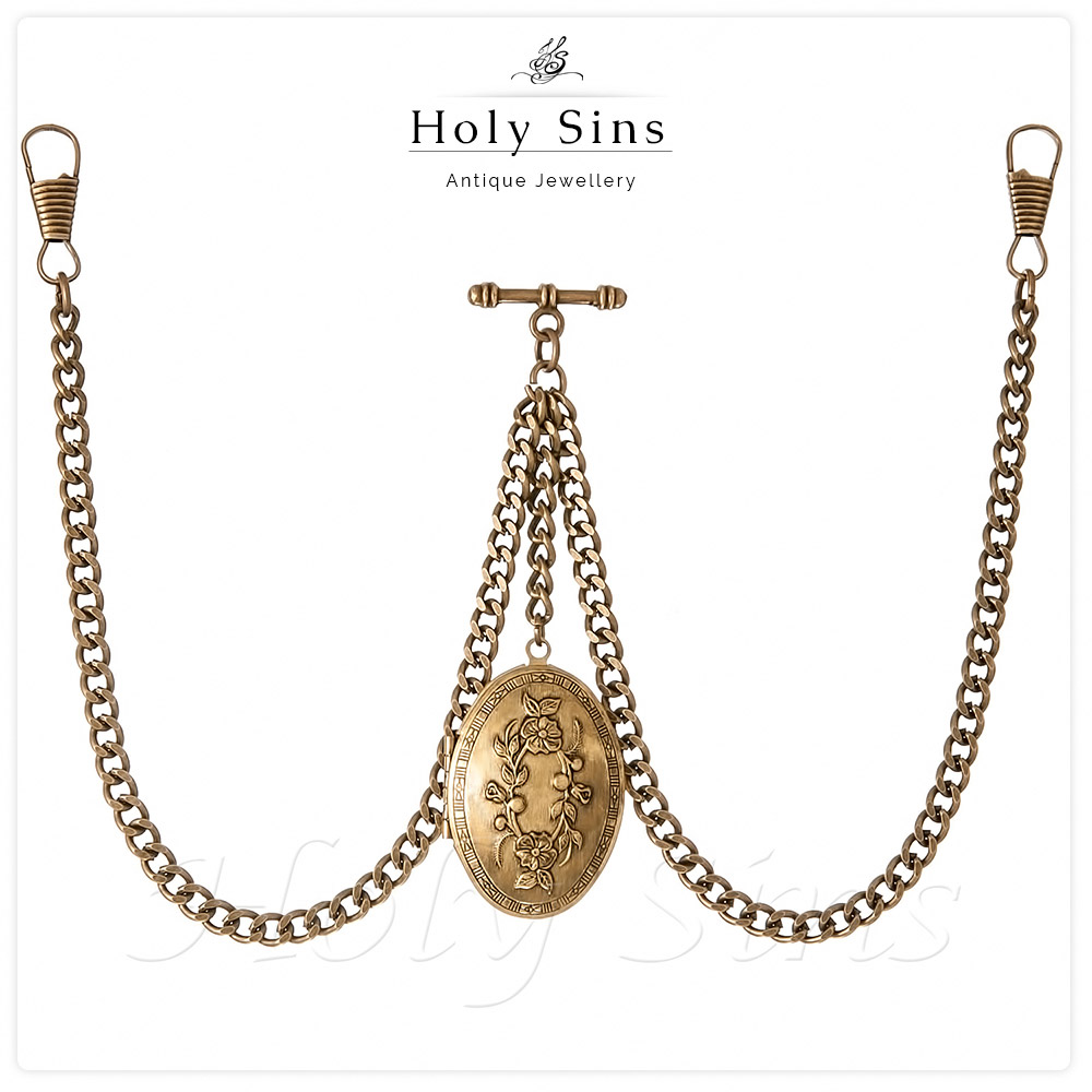 New Bronze Colour Double Albert Pocket Watch Fob Chain With Locket eBay