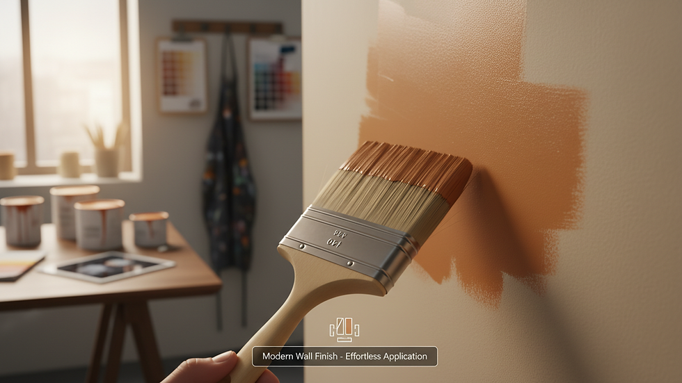 Close-up view of a painter’s brush applying smooth paint strokes on a wall