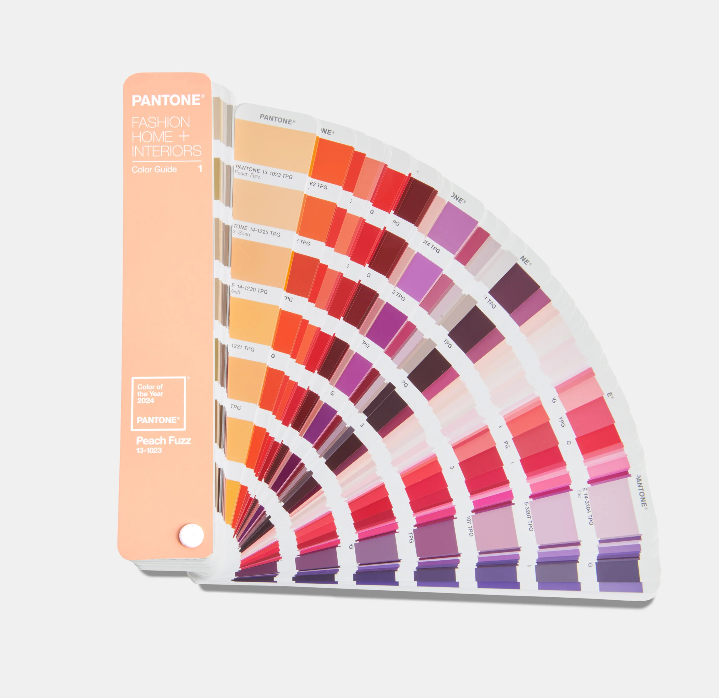 Image of the peach fuzz colour on a colour swatch card