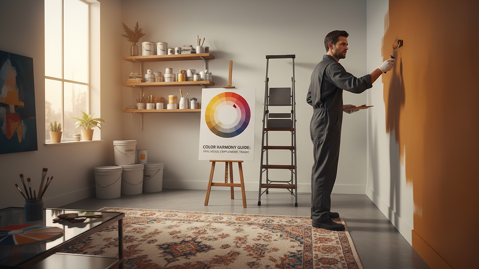 Eye-level view of painter carefully applying paint to a wall