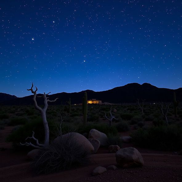 a quite evening, or shimmering night stars in the Santa Fe sky, it's dark with blues and p