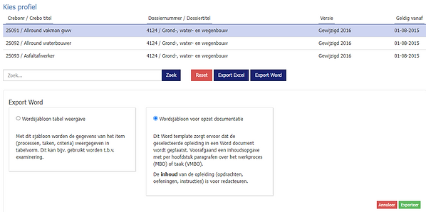Export naar Word-template