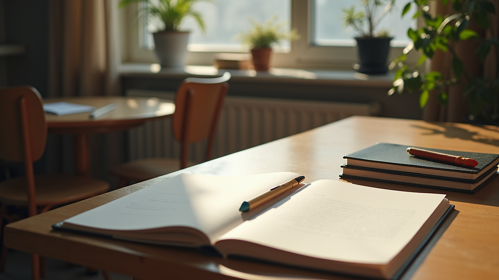 High angle view of a serene study space with organized materials