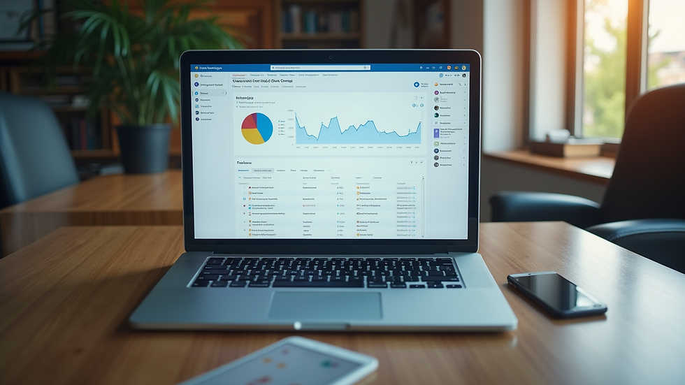High angle view of a laptop screen showing hiring analytics dashboard