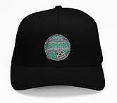 black ball cap with harbor seal design in circle on front