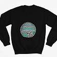 Black sweatshirt with a circular harbor seal design.