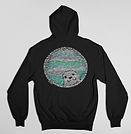 Back of black Harbor Seal Got Fish? hoodie with seal art