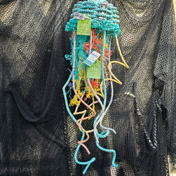 jellyfish woven with teal and other colors of fishing rope