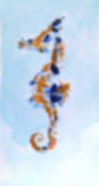Original Seahorse painting, acrylic & oil sticks on paper by Patrice Drago