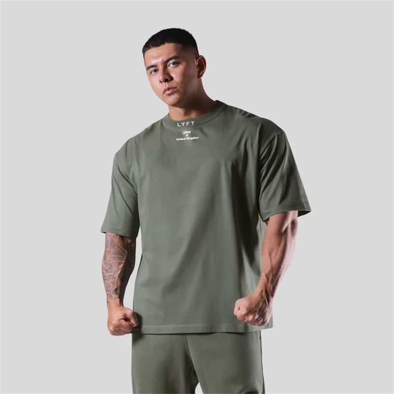 Miniatura: LYFT 100% Cotton Men's Gym T-Shirt Loose Fit Short Sleeve Sport Fitness Running 