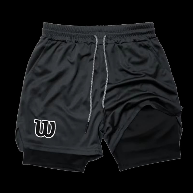 Miniatura: Men 2 in 1 Double Layer Running Shorts Sports Casual Gym Workout Brand Mesh Brea