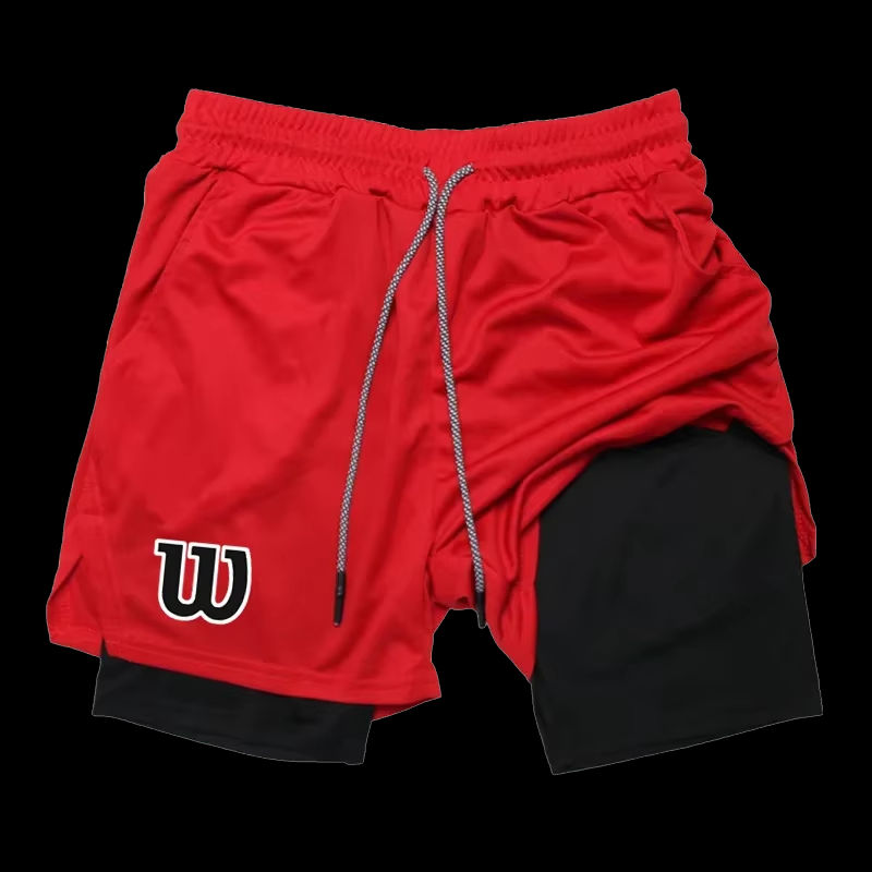 Miniatura: Men 2 in 1 Double Layer Running Shorts Sports Casual Gym Workout Brand Mesh Brea