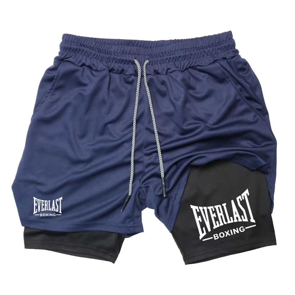 Miniatura: Men's compression gym shorts, EVERLAST printed sports pants, double layered, qui