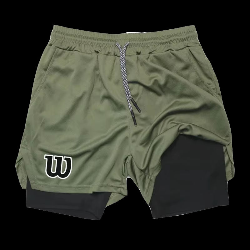 Miniatura: Men 2 in 1 Double Layer Running Shorts Sports Casual Gym Workout Brand Mesh Brea