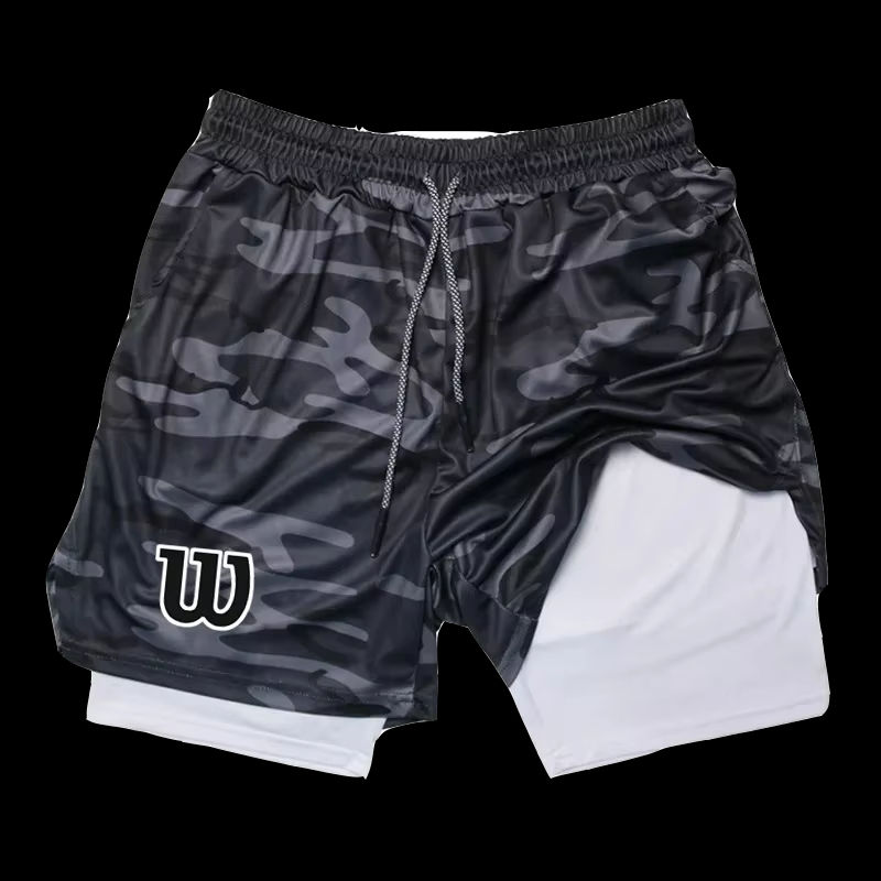 Miniatura: Men 2 in 1 Double Layer Running Shorts Sports Casual Gym Workout Brand Mesh Brea