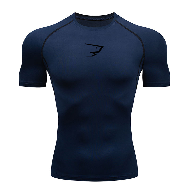 Miniatura: Men Running Compression T-shirt Short Sleeve Sport Tees Gym Fitness Sportshirts 