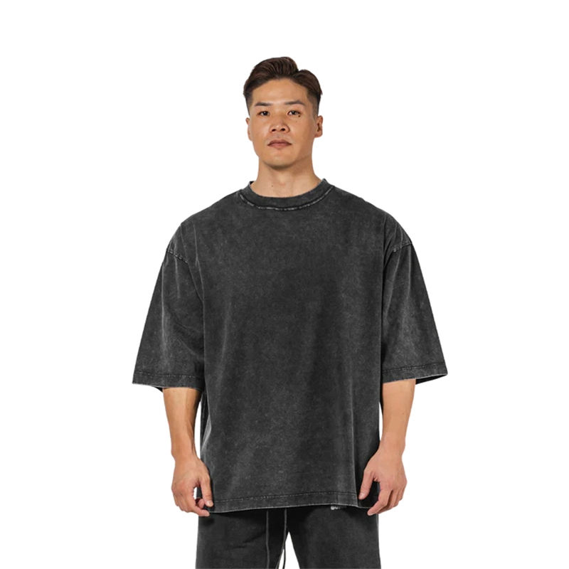 Washed T-Shirt 230G 100Cotton Solid Oversized Loose Fitness Mens Tee Tops Droppe