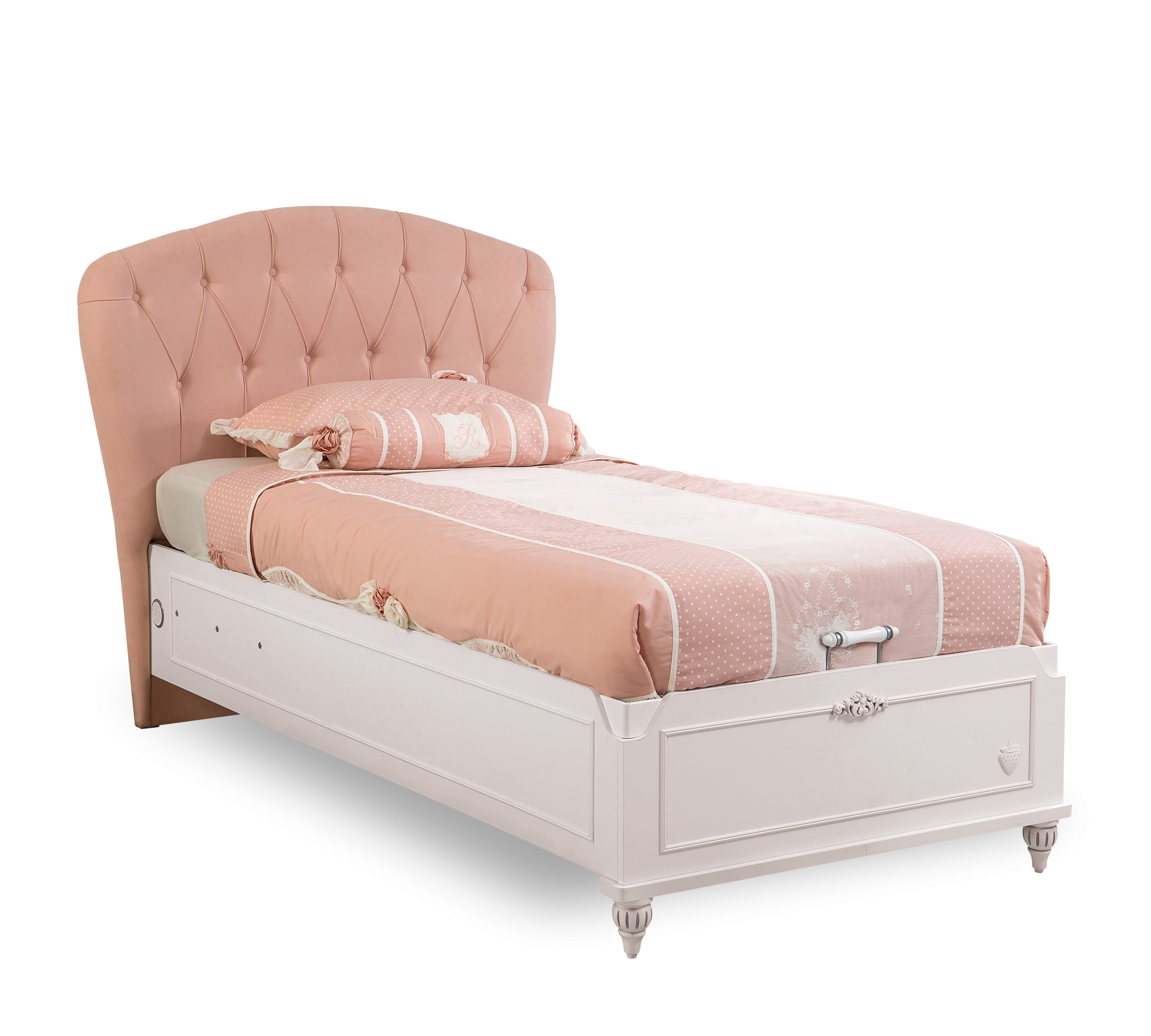 Romantic Kumaş Başlikli Bazalı Karyola (100x200 Cm)