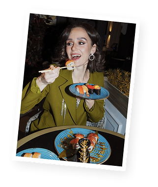 Woman enjoying sushi