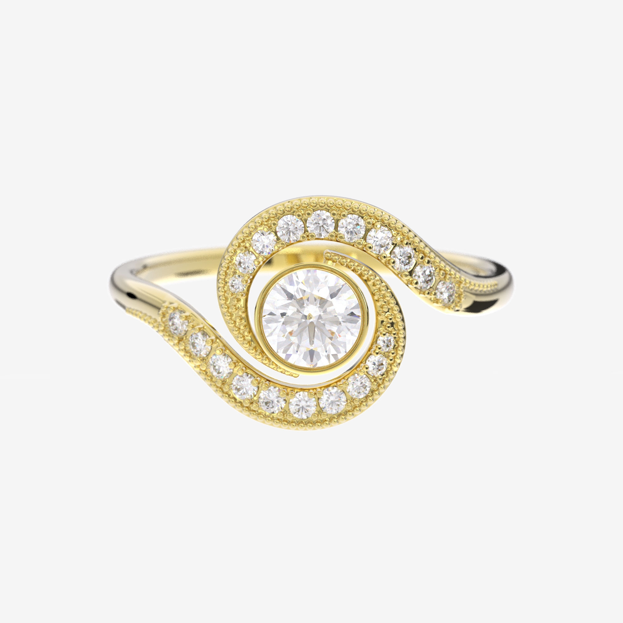 Bague vintage Spirale diamants, or 18k