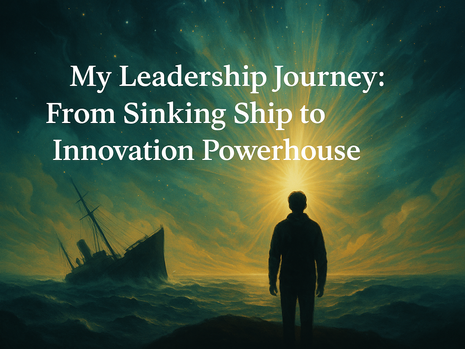 A Man watching A sinking Ship. Shows the status of leader that his team is struggled with uncertainty