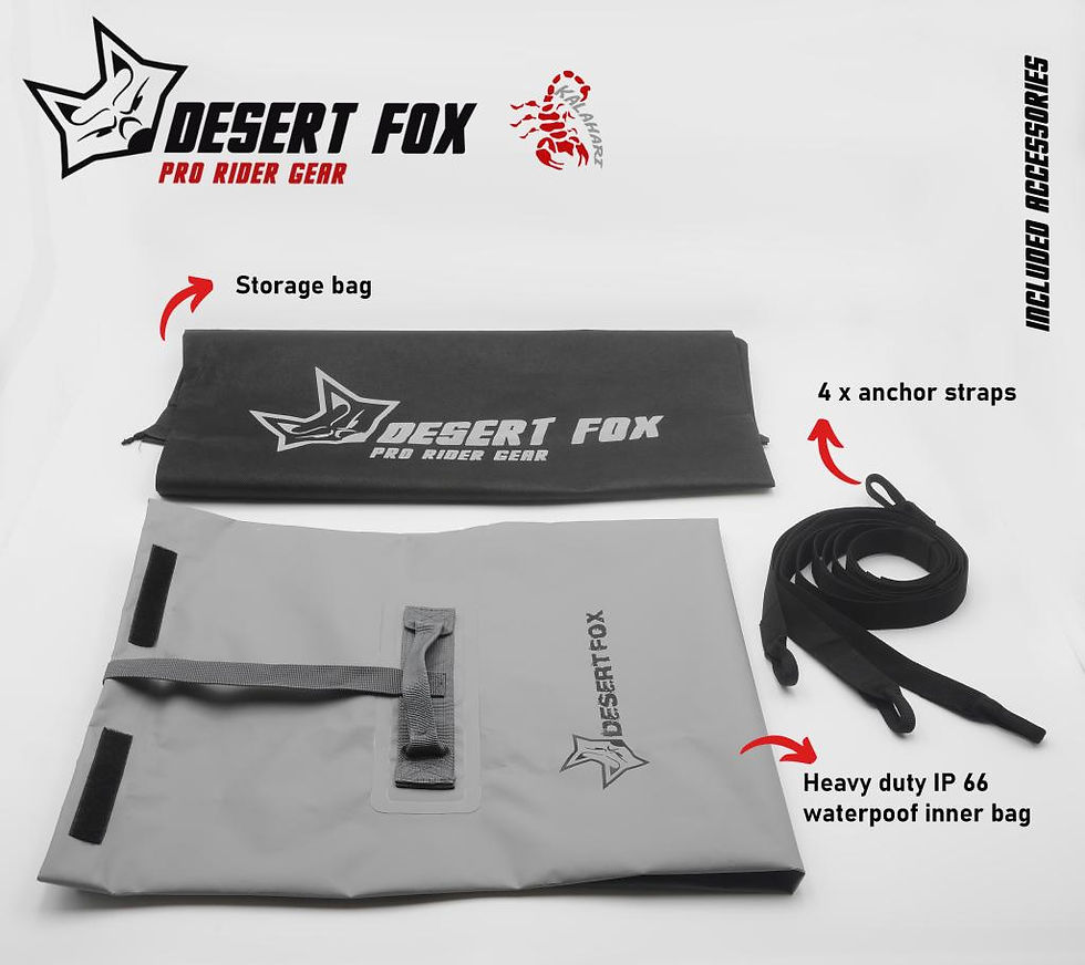 Thumbnail: Desert Fox Kalahari bike rear bag contents