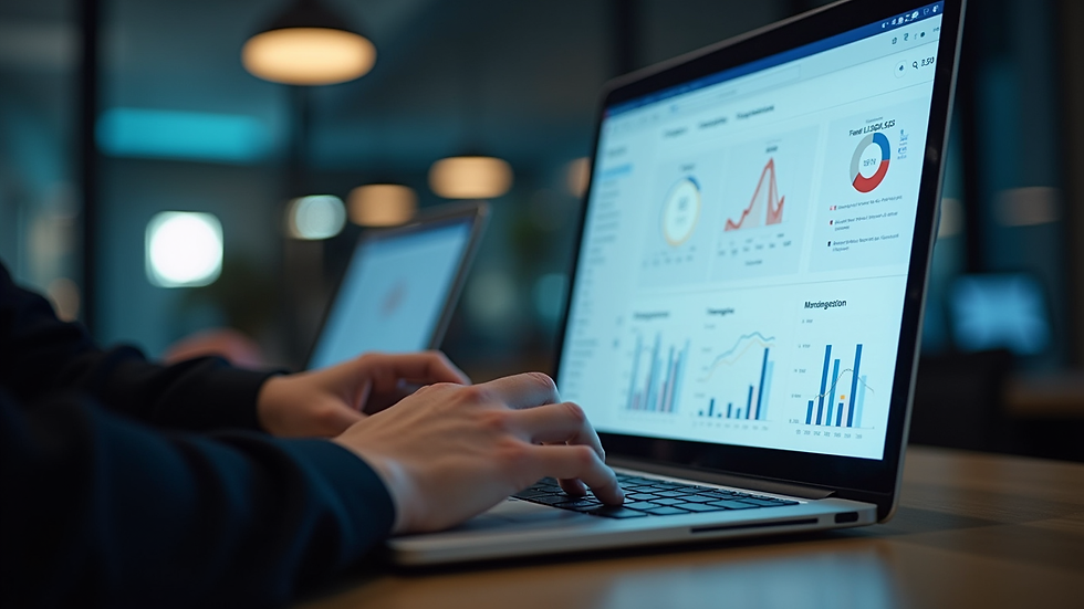 Eye-level view of a digital marketer analyzing campaign performance on a computer